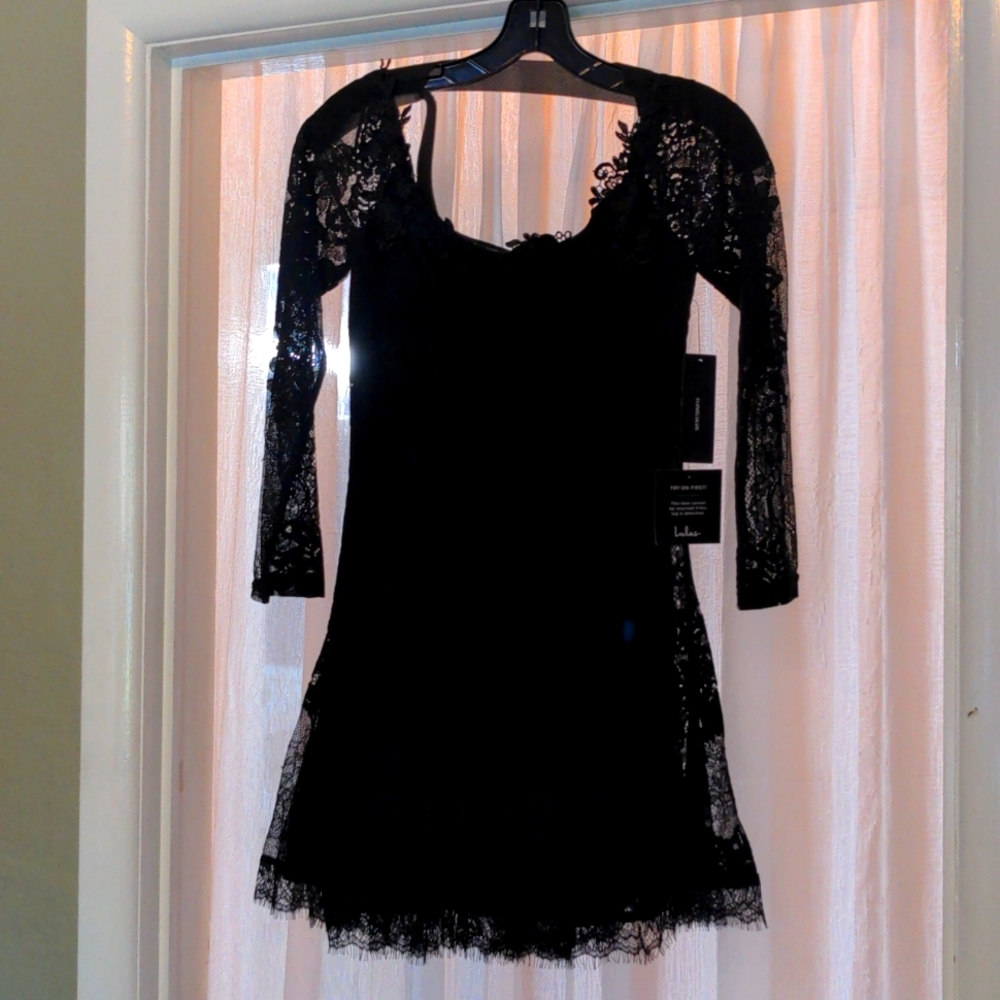 NWT Lulu's black lace mini dress size medium.